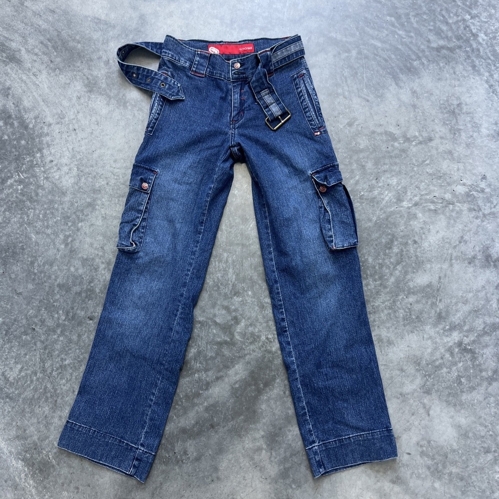 eckored Denim Women Jeans Y2K Belt Pocket Straight Size 16